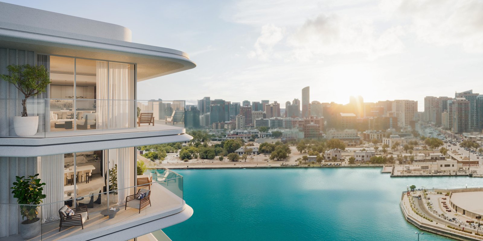 Modern residential facade of Muheira Tower by Modon, showcasing contemporary architecture on Al Reem Island, Abu Dhabi.
